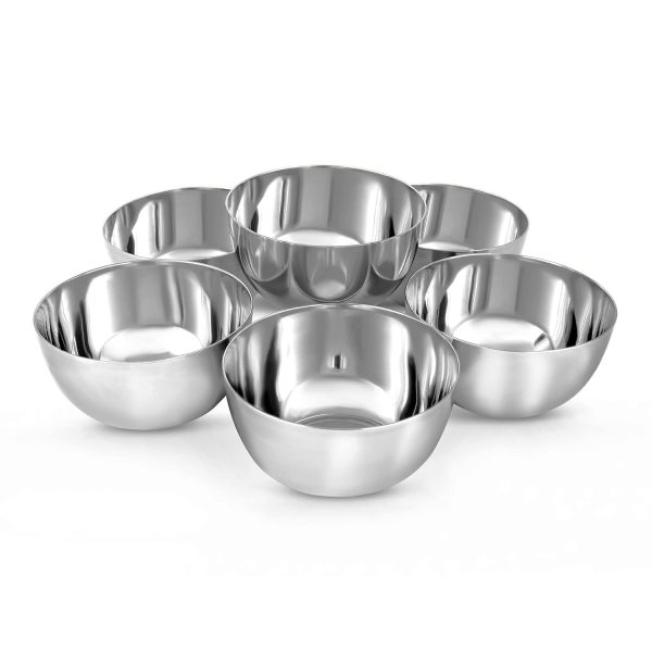Steel Stainless Steel Heavy Gauge Bowl | Wati Set with Mirror Finish | Heavy Guage Apple Vati for Kitchen | Dinner Serving Bowl (Size- 5.5, Pack of 6)