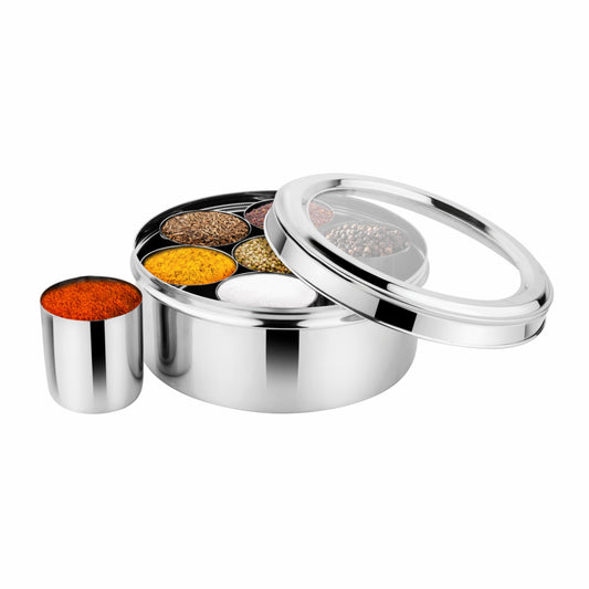 Stainless Steel Diamond Sqaure, Spice & Dry Fruits Container With See Through Glass Lid