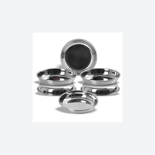 Stainless Steel Heavy Gauge Small Halwa Plates | 6 Pieces - 14.5 cm Diameter | Durable & Mirror Finish | Ideal for Serving, Lunch and Dinner | Dishwasher Safe