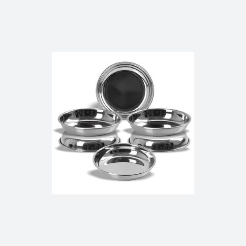 Stainless Steel Heavy Gauge Small Halwa Plates | 6 Pieces - 13.5 cm Diameter | Durable & Mirror Finish | Ideal for Serving, Lunch and Dinner | Dishwasher Safe